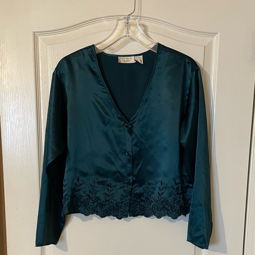 Victoria’s Secret VTG 90s Gold Label 2 Pc Green Satin Pajama Set Womens S - Picture 4 of 12